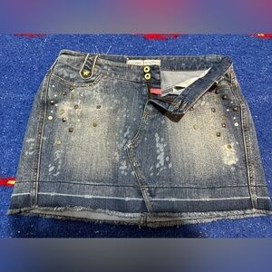 Ecko Red Junior's Mini Blue Denim Skirt Pockets Rivets Rhinestones